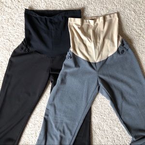 Two Maternity Work Pants, Black and Gray